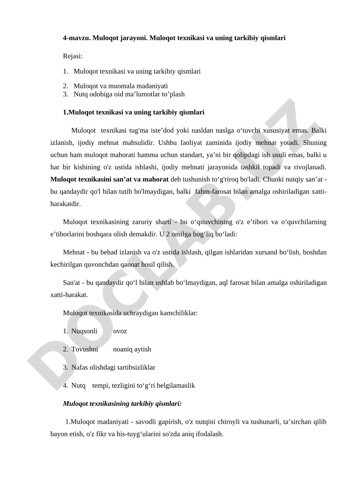 Muloqot texnikasi va uning tarkibiy qismlari
