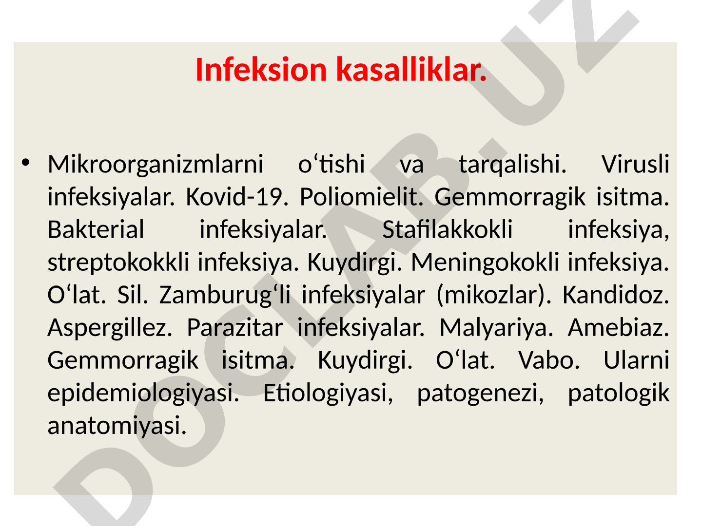 Infeksion kasalliklar: mikroorganizmlarning o'tishi va tarqalishi