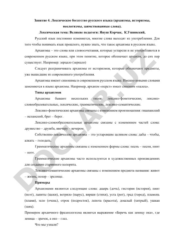 Лексическое богатство русского языка: архаизмы, историзмы, неологизмы, заимствованные слова