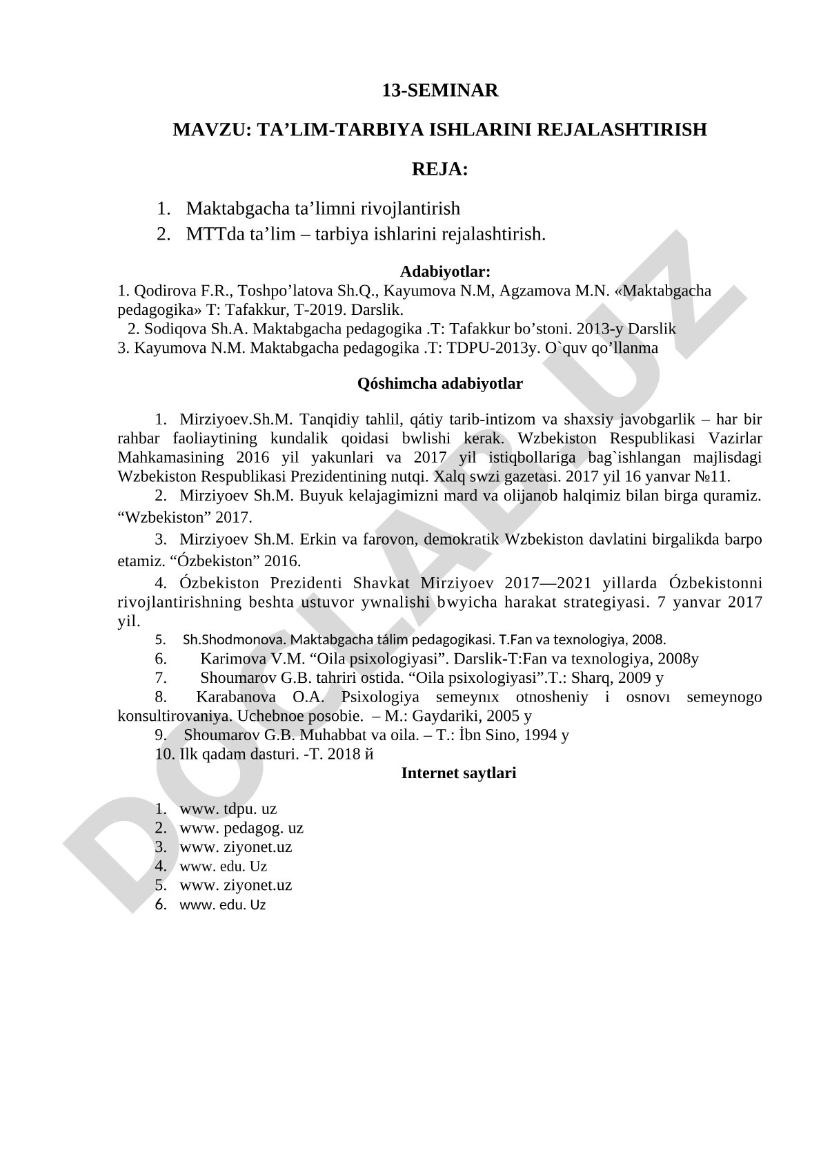Ta’lim-tarbiya ishlarini rejalashtirish