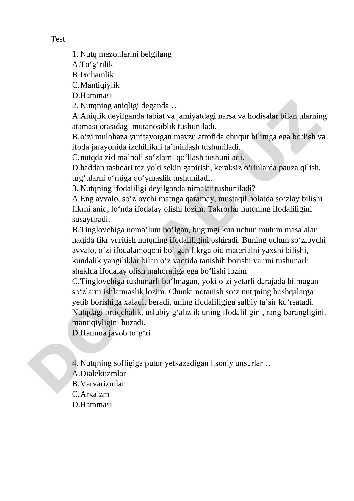 Nutq mezonlarini belgilang