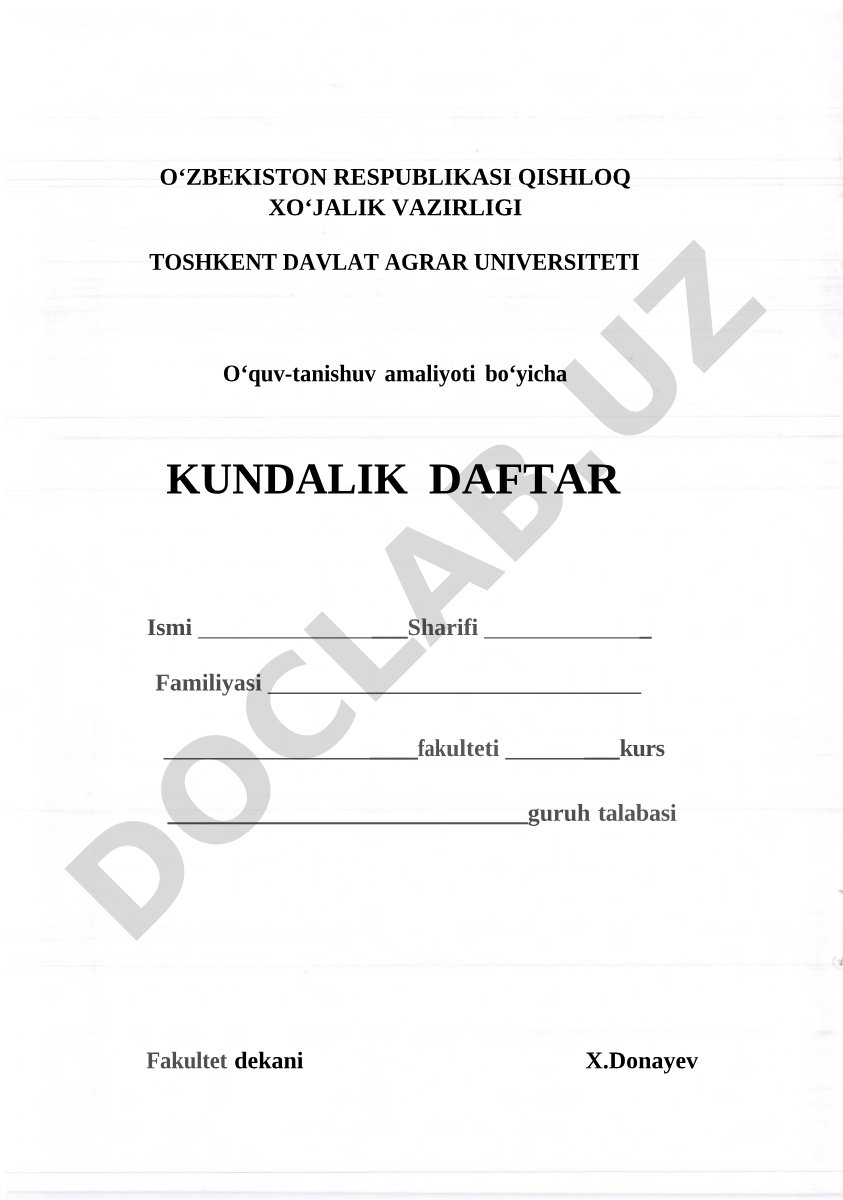 O'quv-tanishuv amaliyoti kundalik daftari