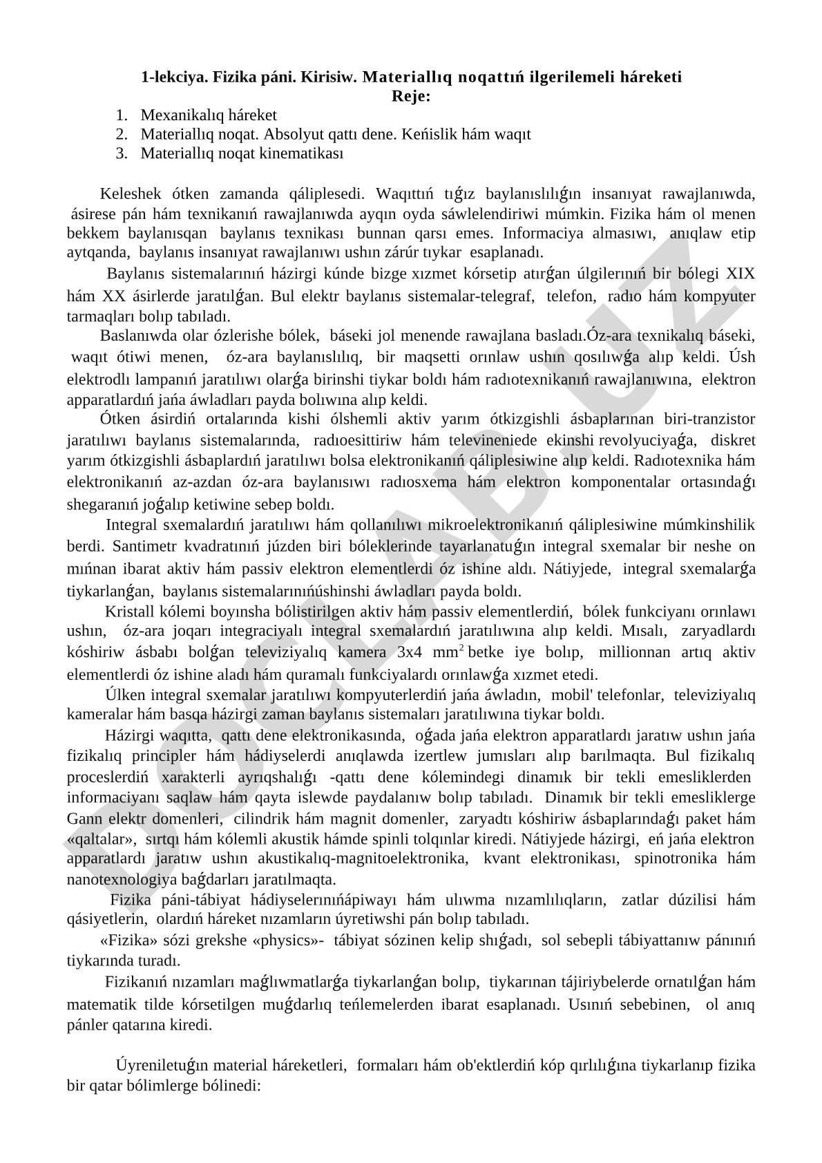 Materiallıq noqattıń ilgerilemeli háreketi