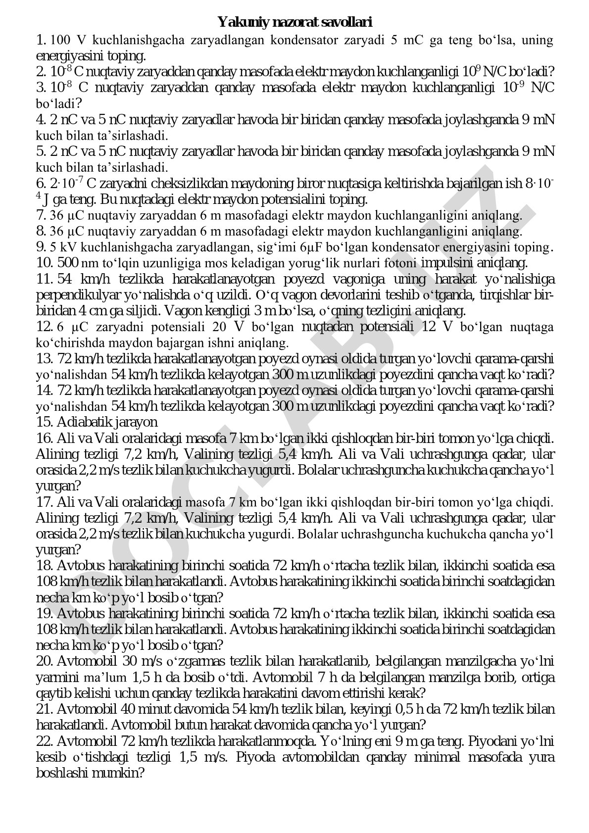 Yakuniy nazorat savollari