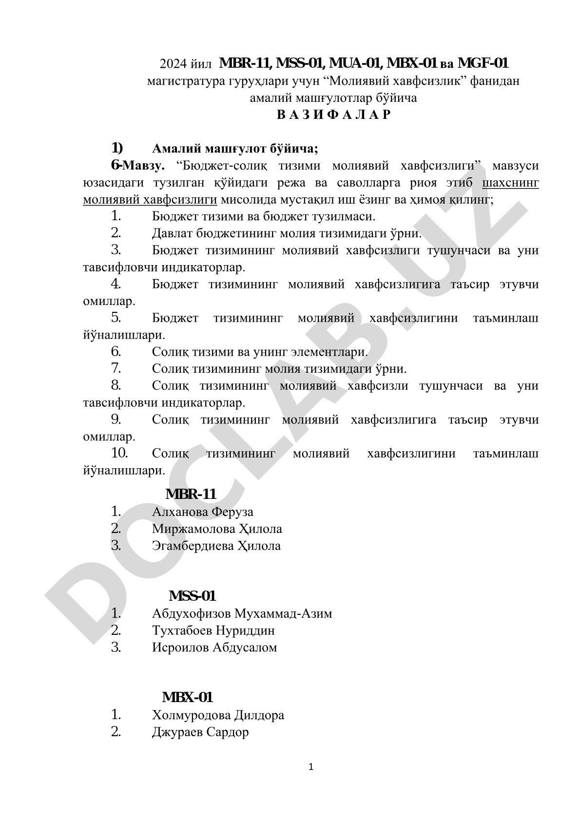 Бюджет-солиқ тизими молиявий хавфсизлиги