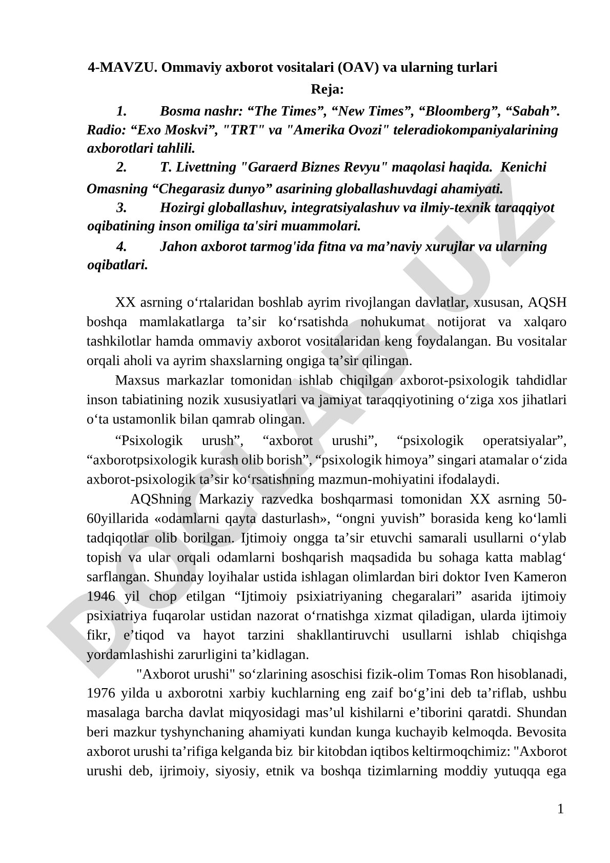 Ommaviy axborot vositalari (OAV) va ularning turlari