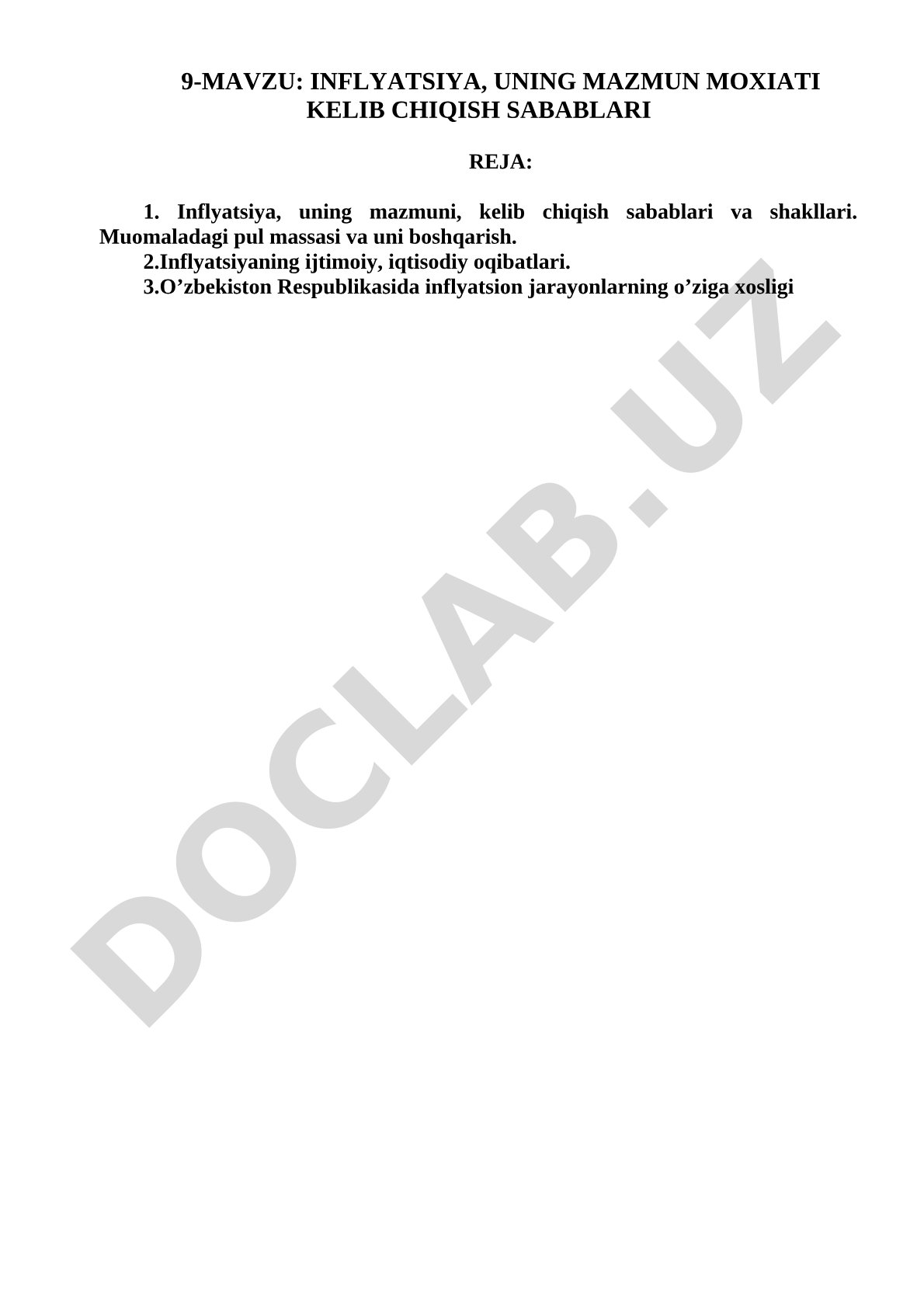 Inflyatsiya, uning mazmun mohiyati kelib chiqish sabablari