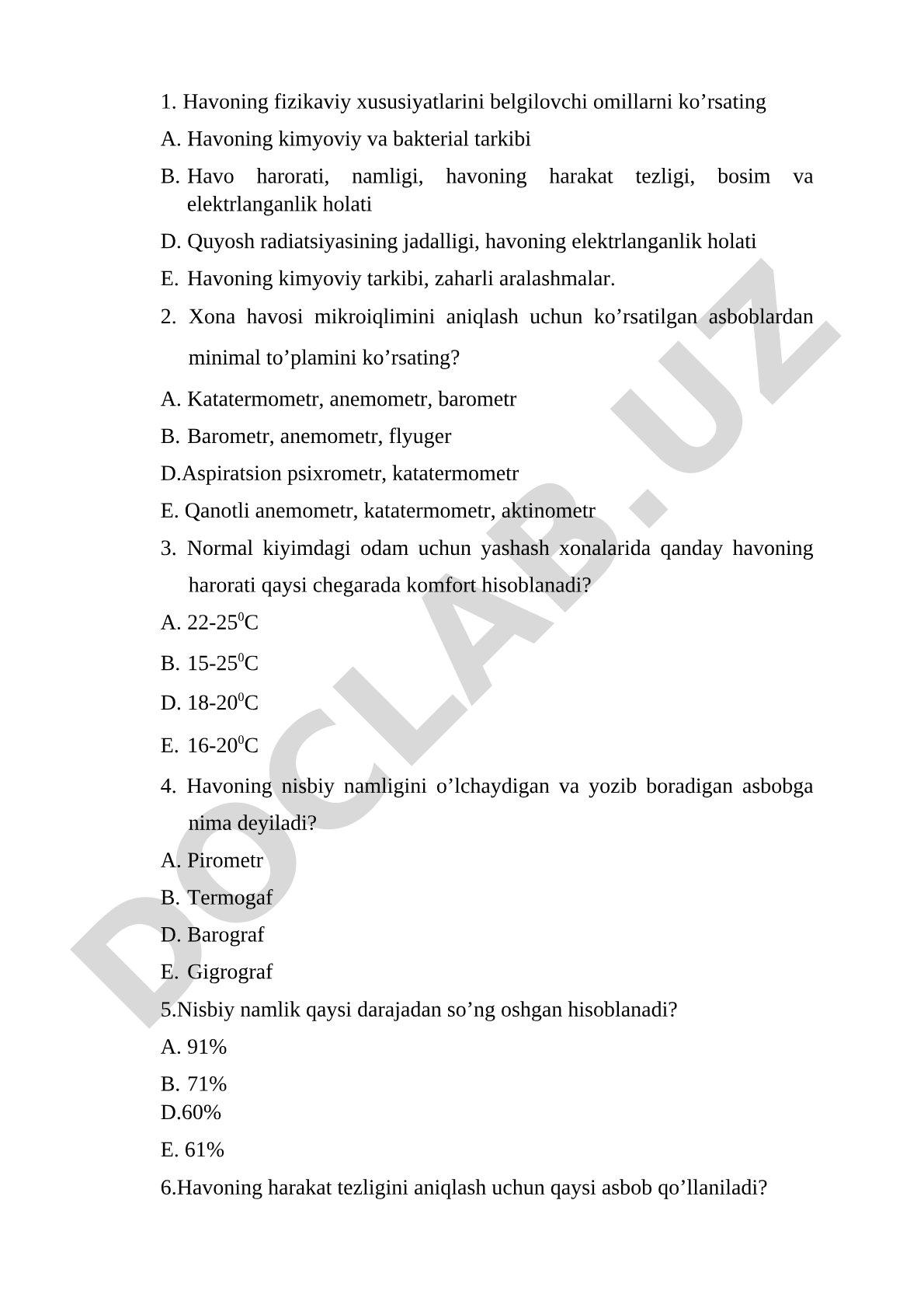 Havoning fizikaviy xususiyatlari va mikroiqlim