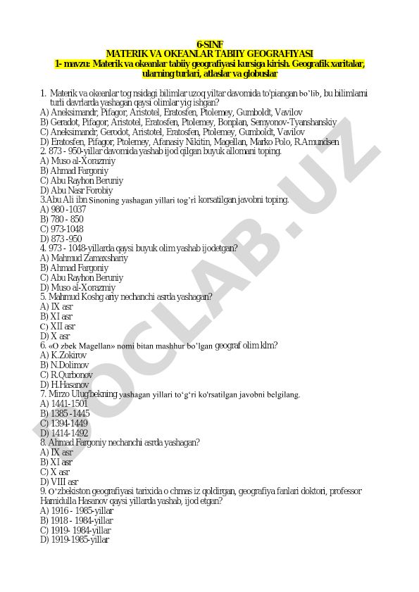 Materik va okeanlar tabiiy geografiyasi kursiga kirish