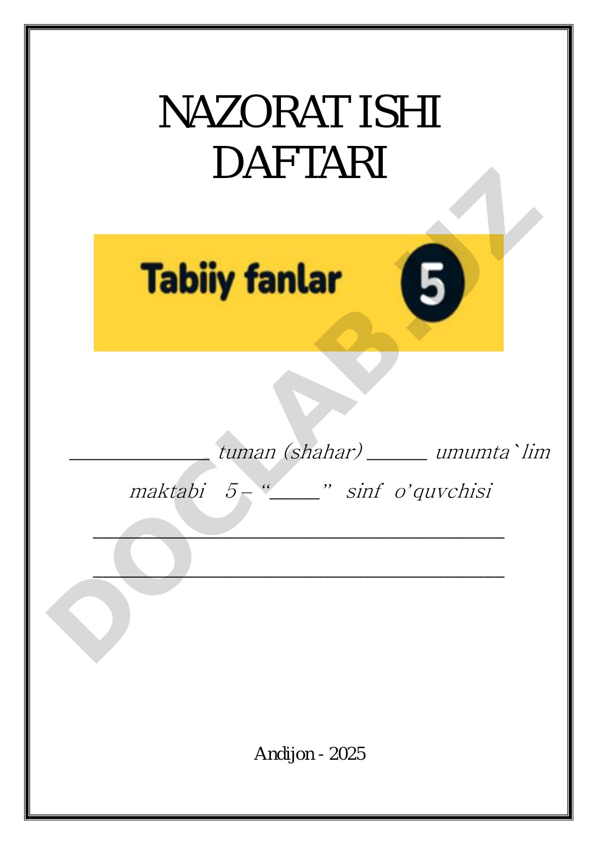 5-sinf tabiiy fanlardan nazorat ishi