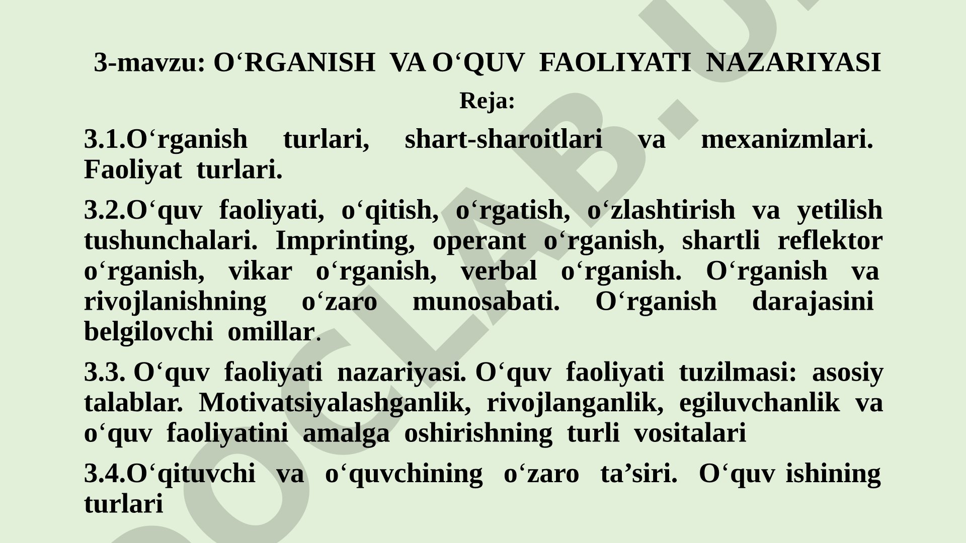 O‘rganish va o‘quv faoliyati nazariyasi
