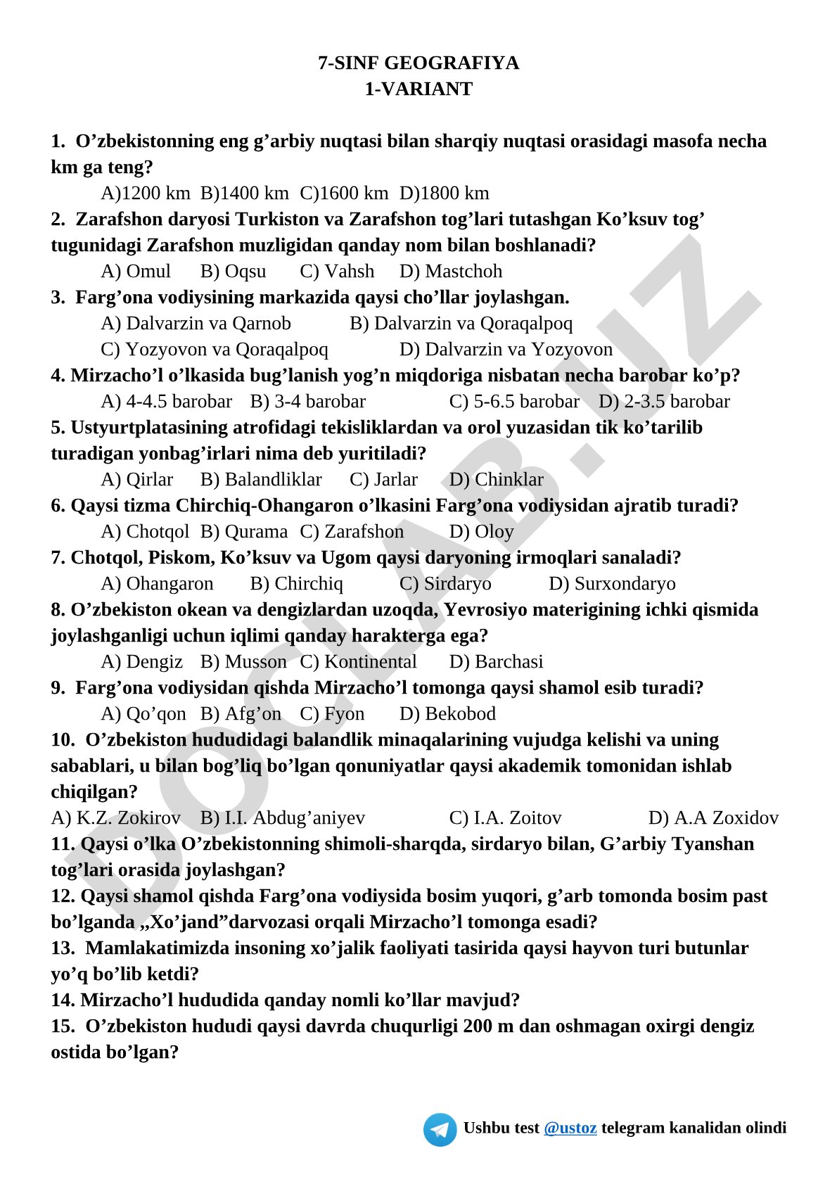 7-sinf geografiya 1-variant