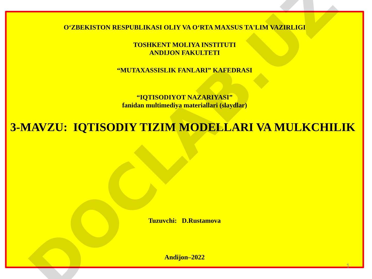 Iqtisodiy tizim modellari va mulkchilik