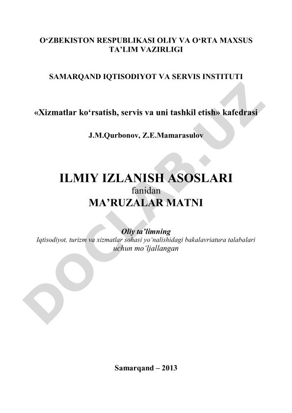 Ilmiy izlanish asoslari fanidan ma'ruzalar matni