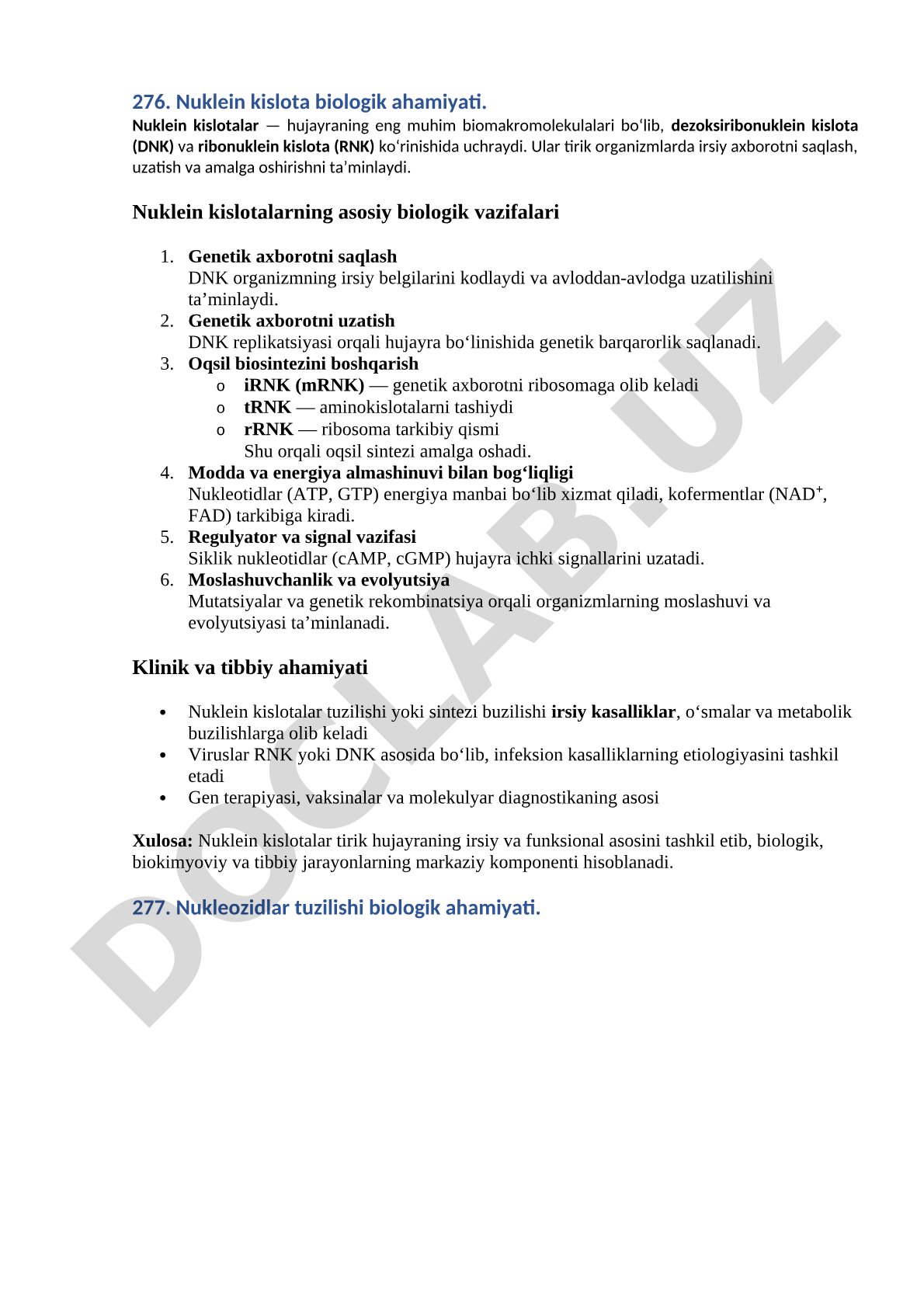 Nuklein kislota biologik ahamiyati