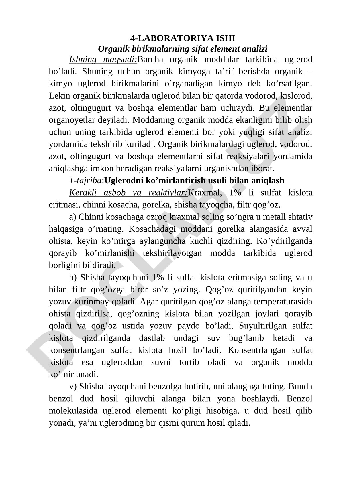 Organik birikmalarning sifat element analizi