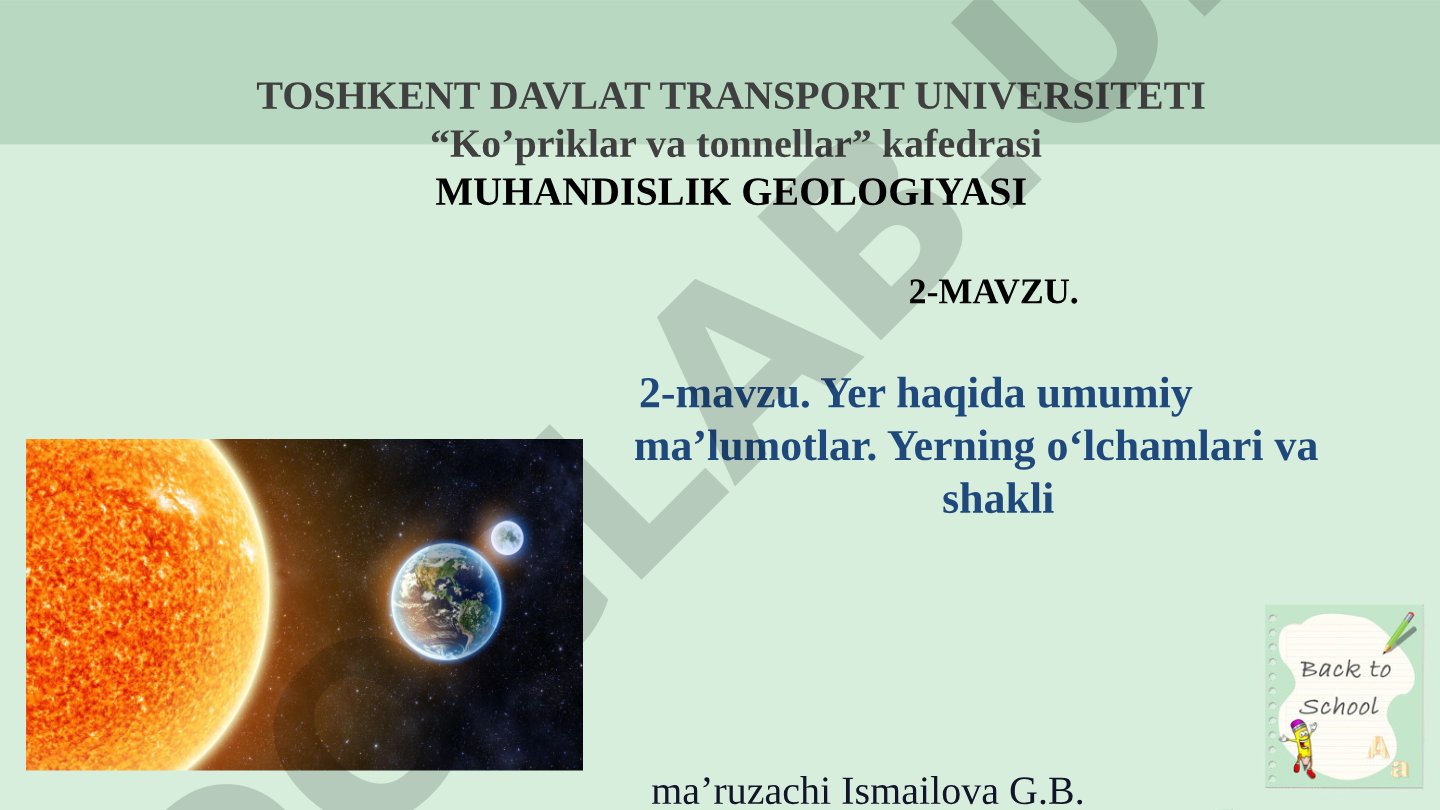 Yer haqida umumiy ma'lumotlar