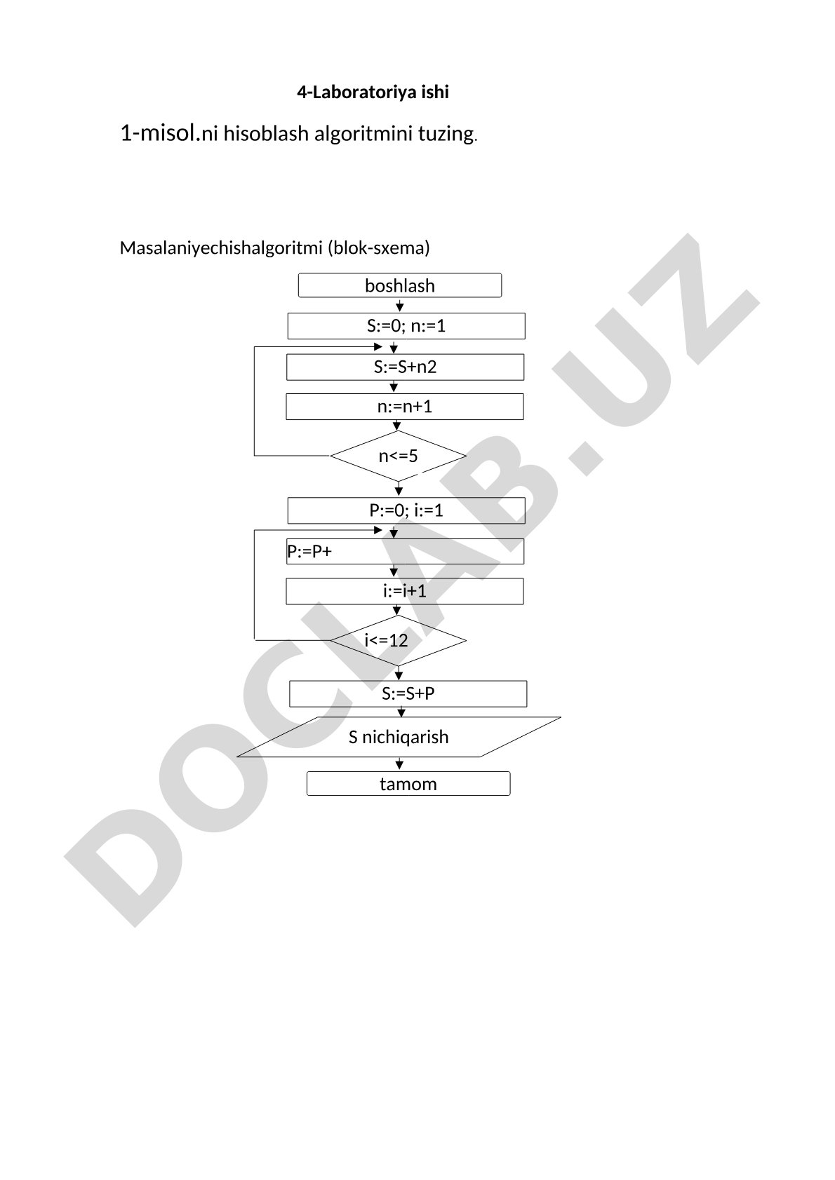 4-Laboratoriya ishi 1-misolni hisoblash algoritmini tuzing