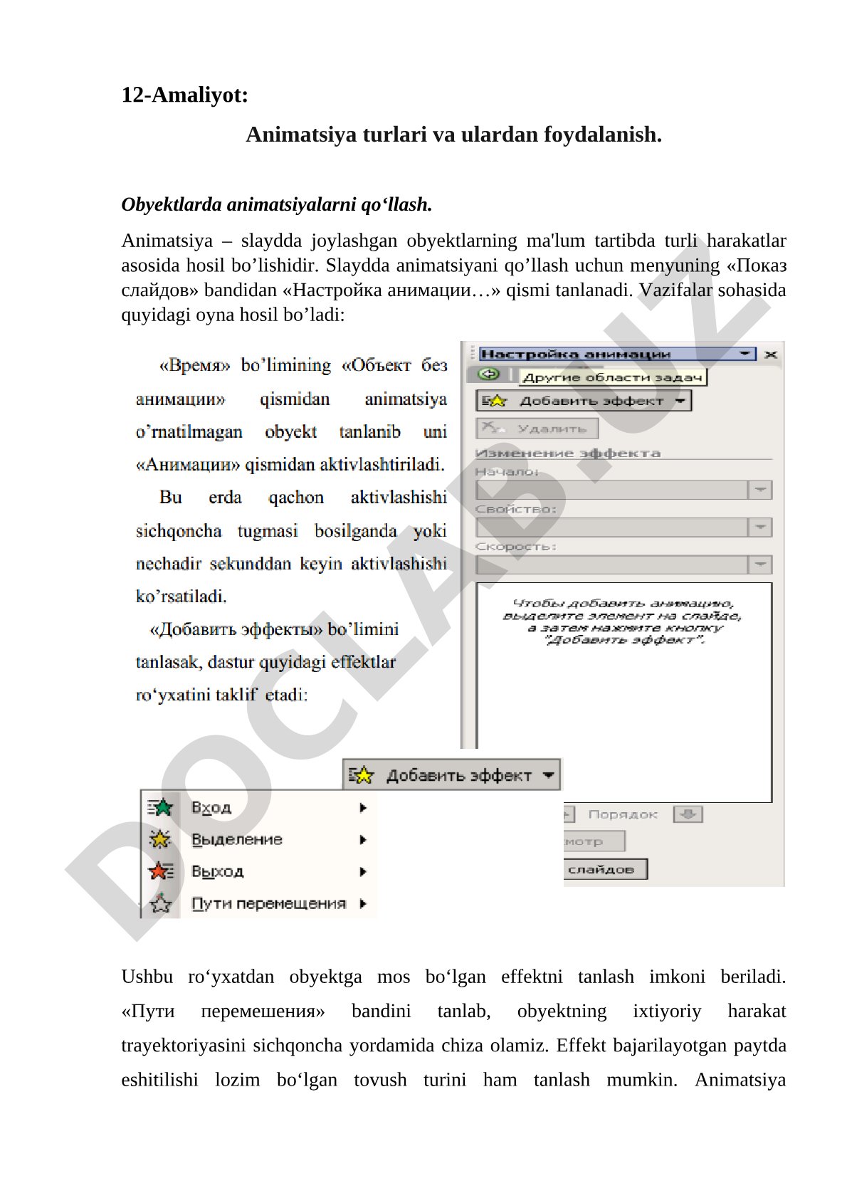 Animatsiya turlari va ulardan foydalanish