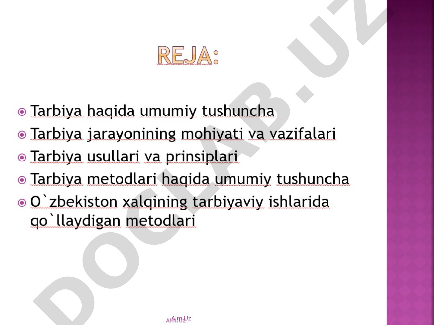 Tarbiyaning mazmuni va asosiy yo'nalishlari