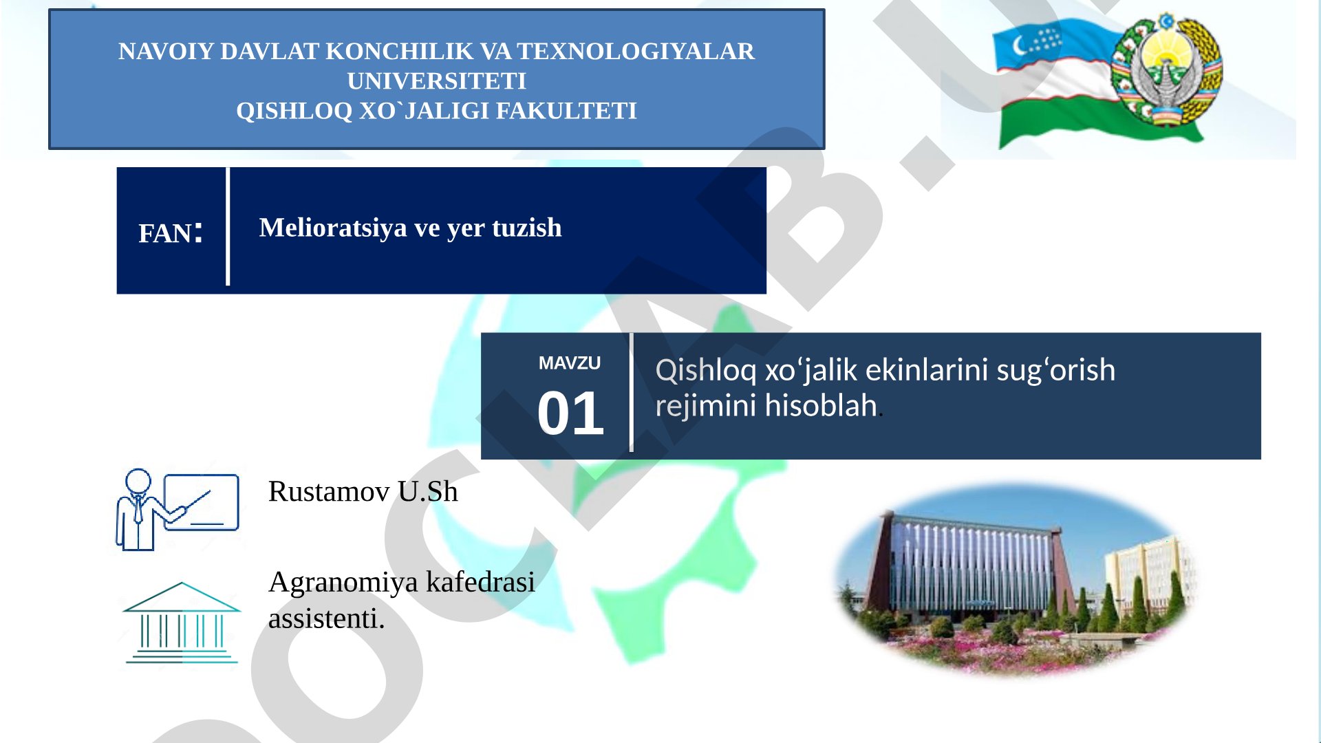 Qishloq xo'jalik ekinlarini sug'orish rejimini hisoblash