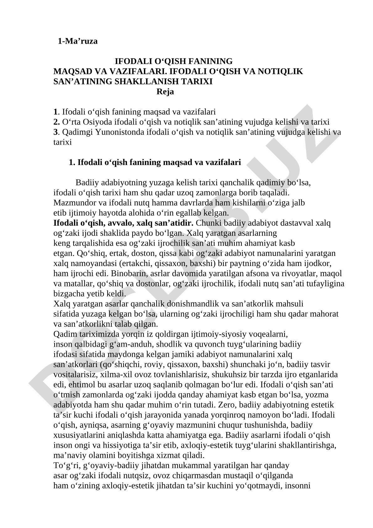 Ifodali o‘qish fanining maqsad va vazifalari