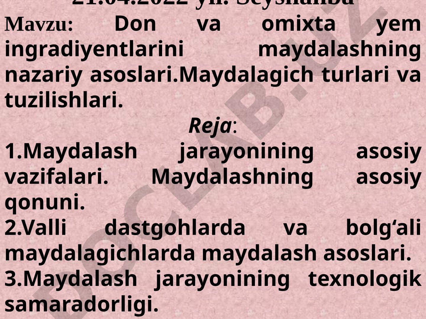 Don va omixta yem ingradiyentlarini maydalashning nazariy asoslari