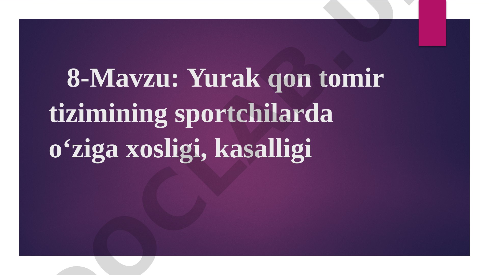 Yurak qon tomir tizimining sportchilarda o'ziga xosligi, kasalligi