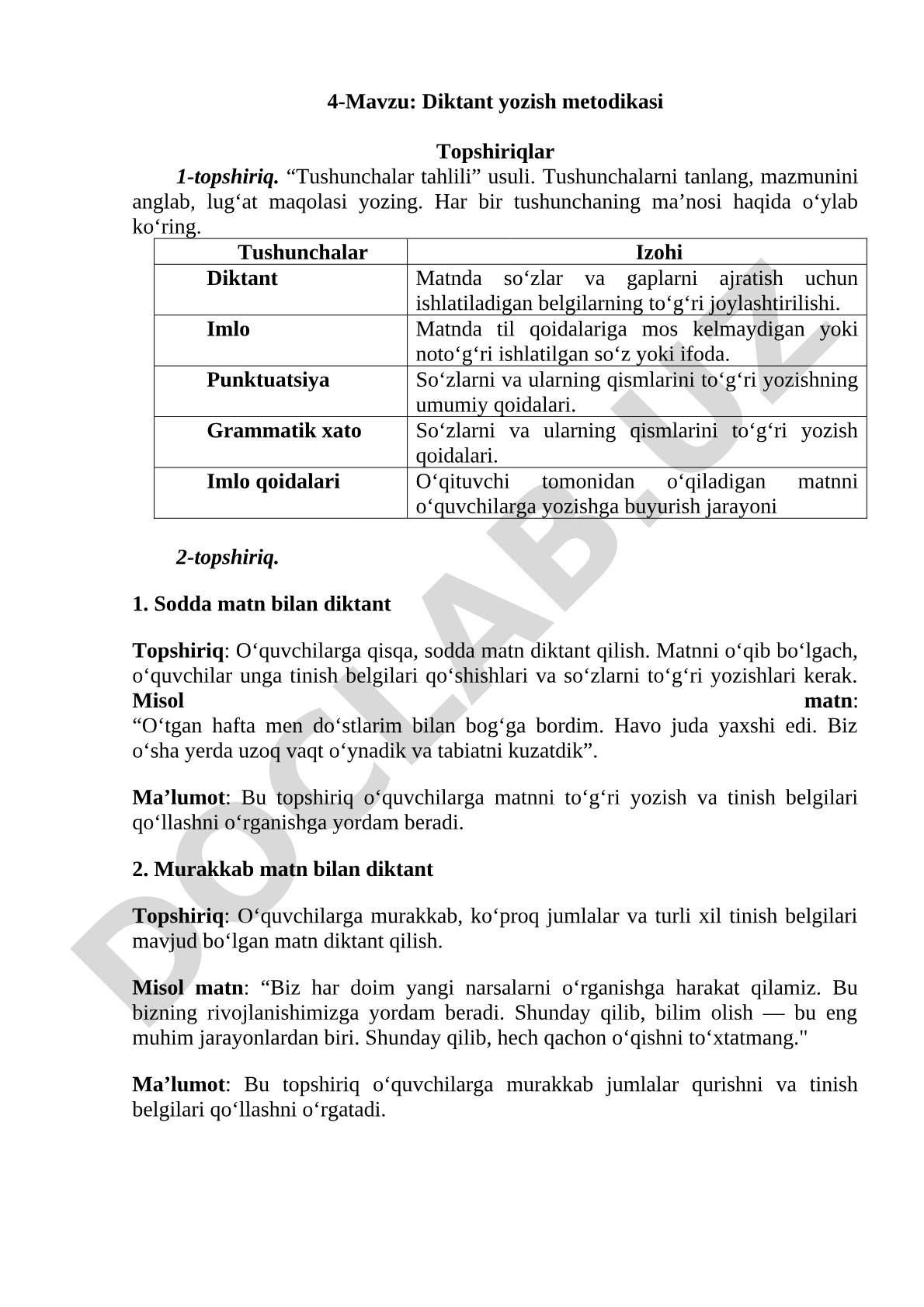Diktant yozish metodikasi