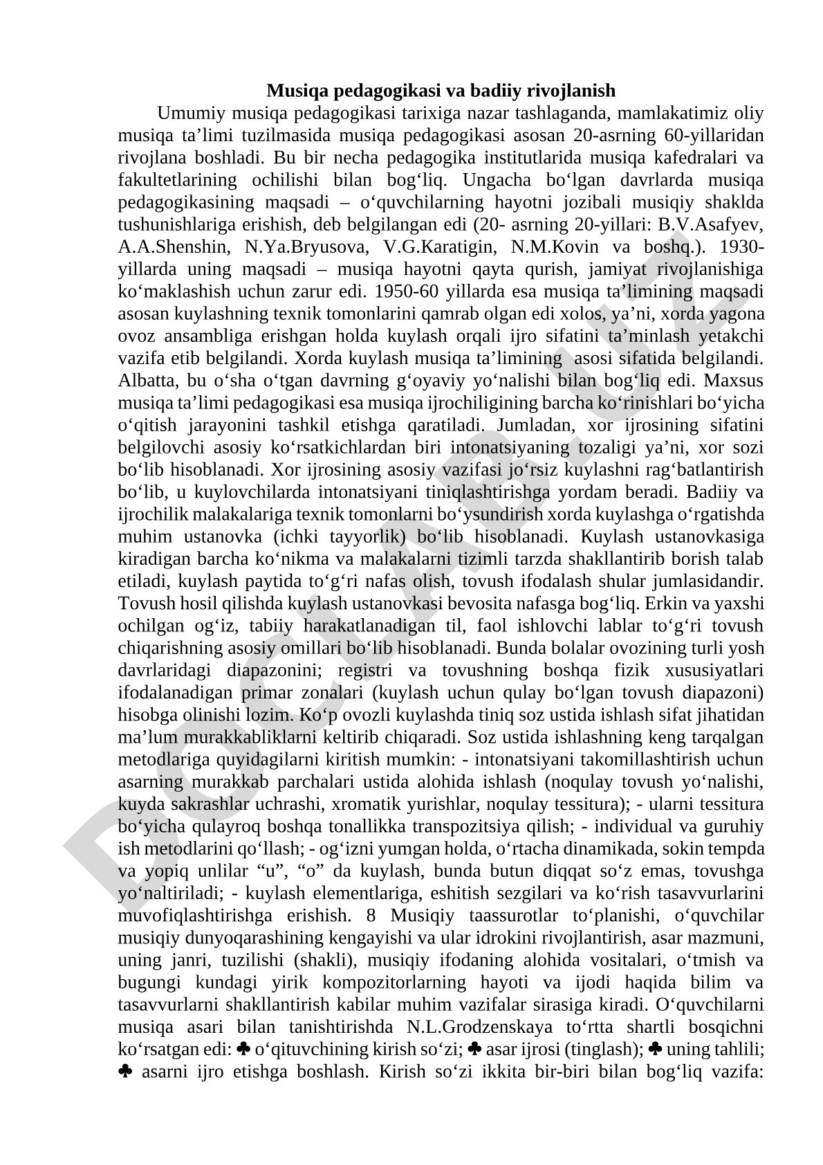Musiqa pedagogikasi va badiiy rivojlanish