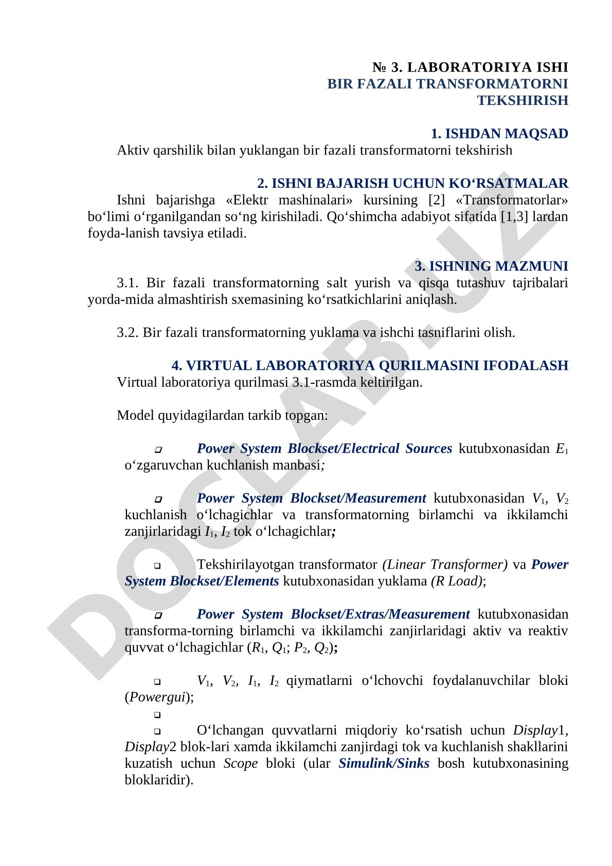 Bir fazali transformatorni tekshirish