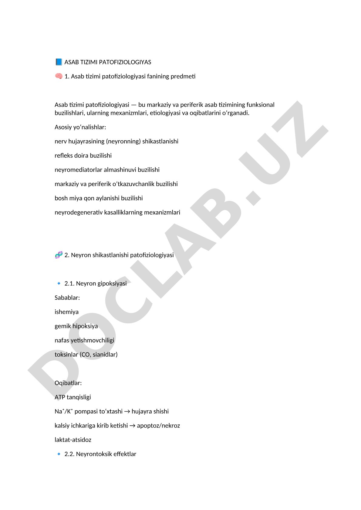 Asab tizimi patofiziologiyasi