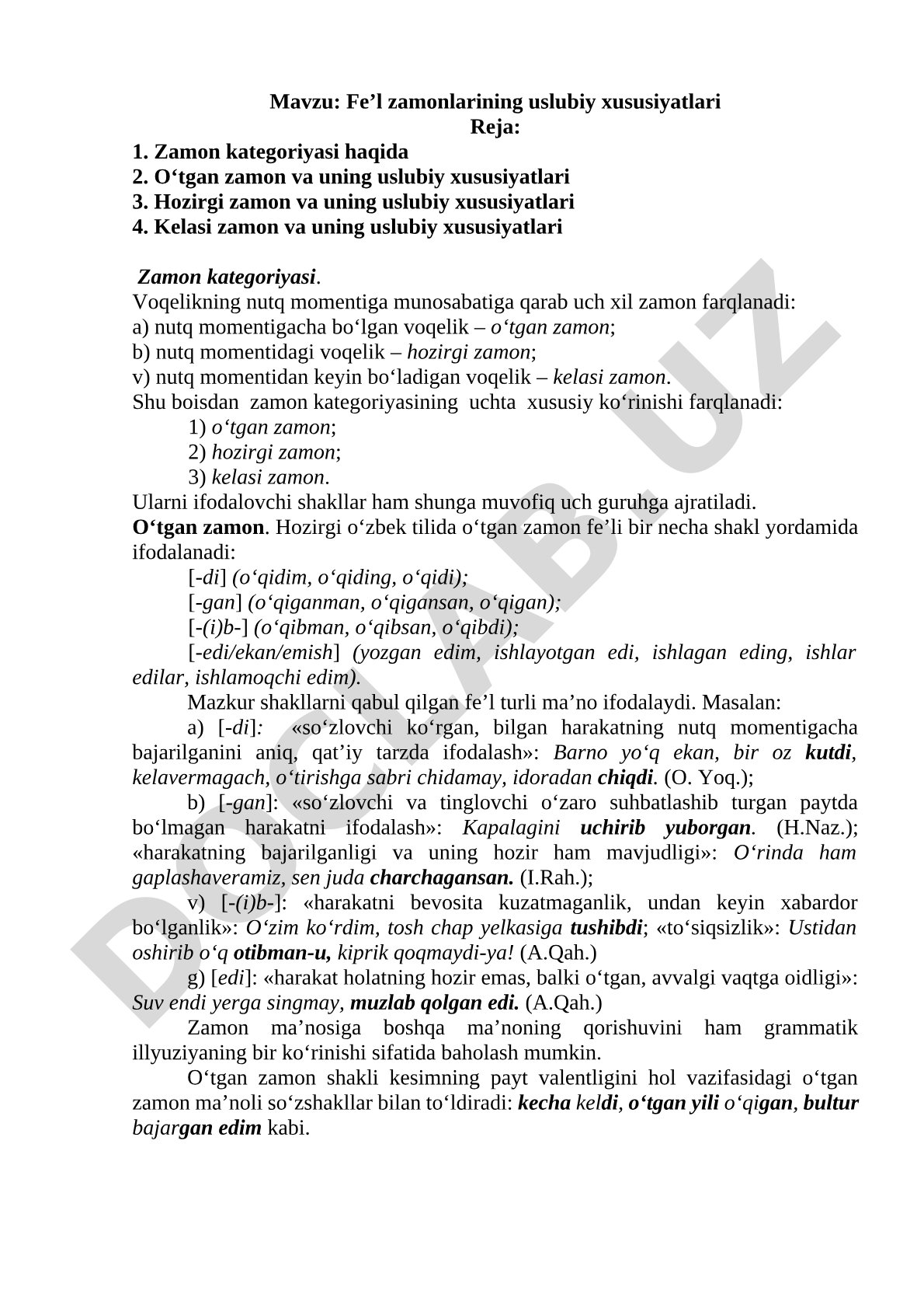 Fe’l zamonlarining uslubiy xususiyatlari