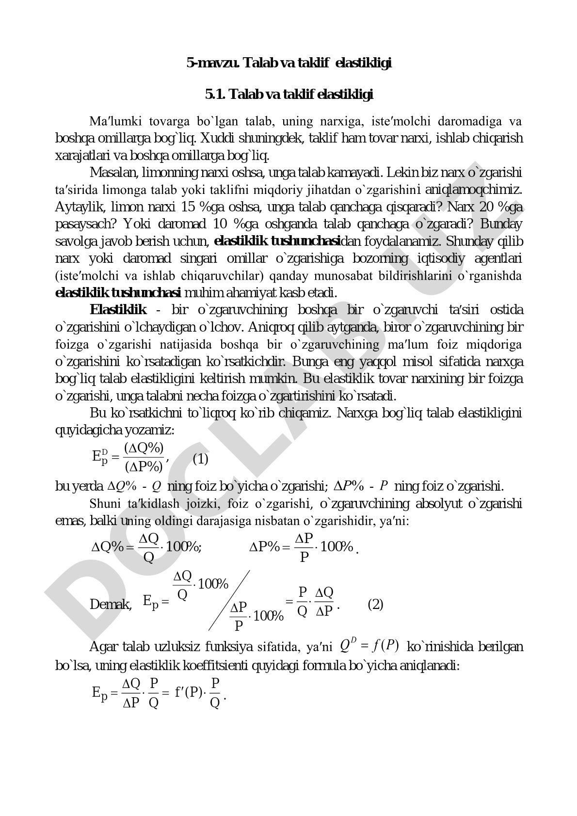 Talab va taklif elastikligi