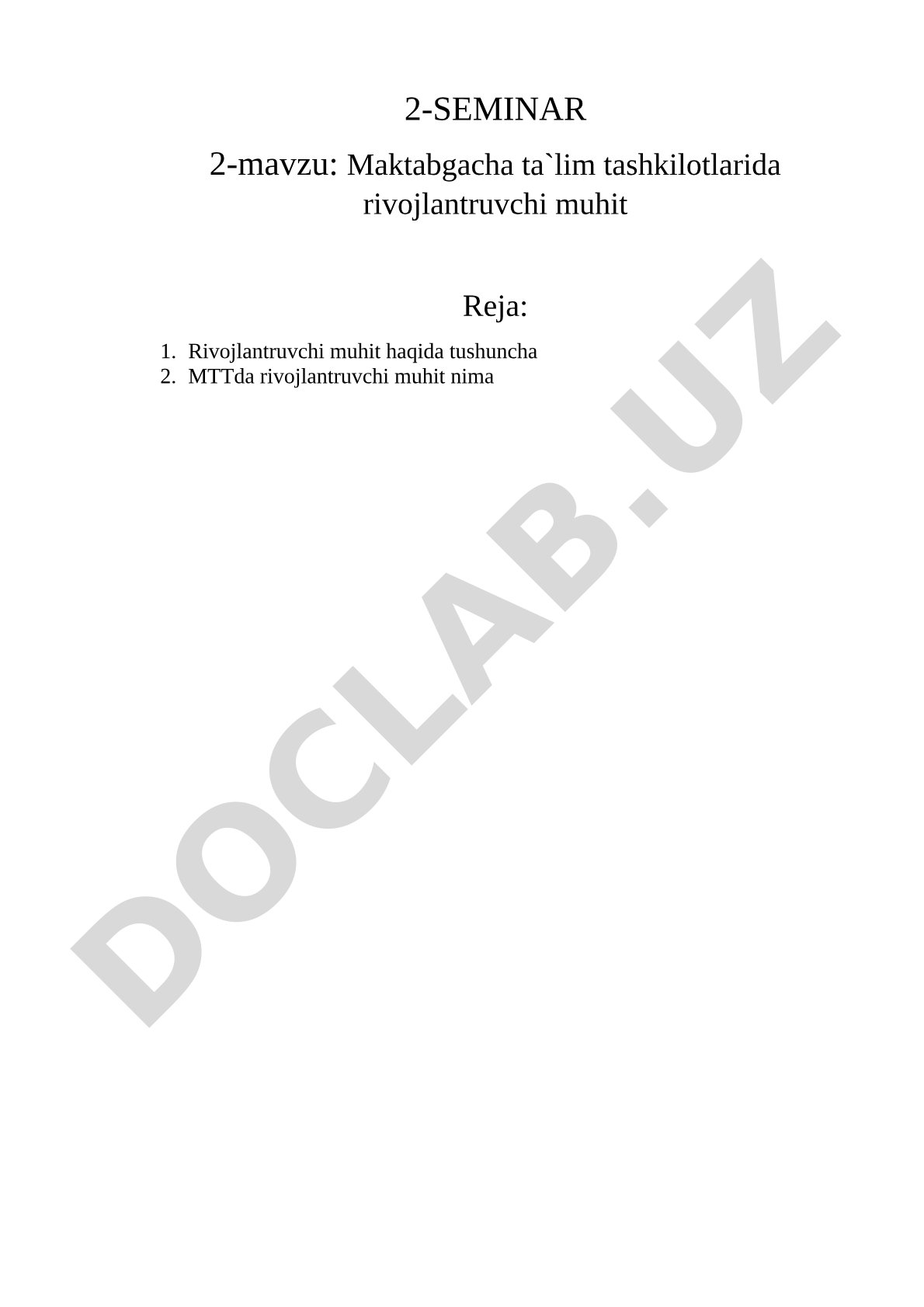 Maktabgacha ta`lim tashkilotlarida rivojlantruvchi muhit