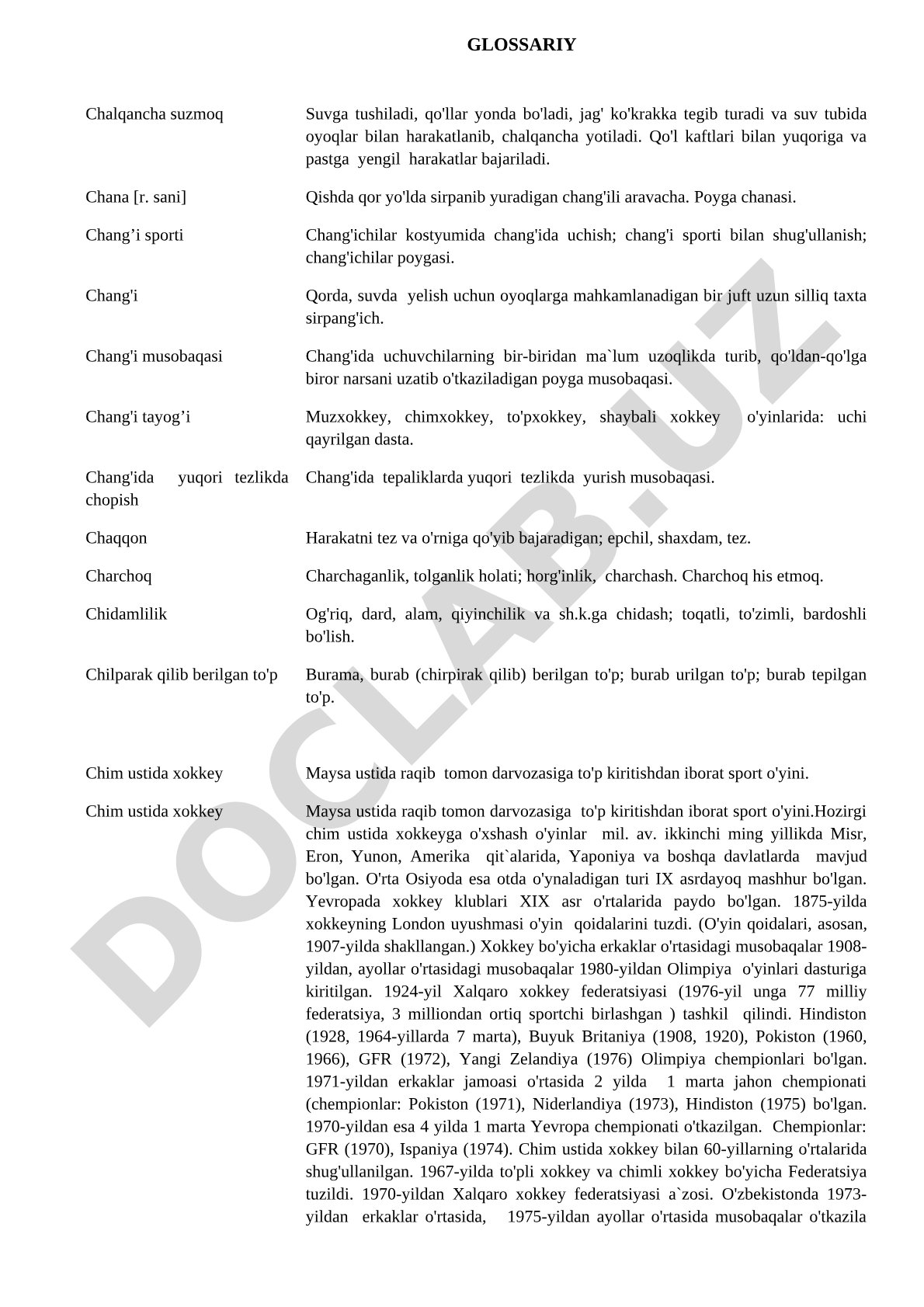 Suzish va chang'i sporti atamalari