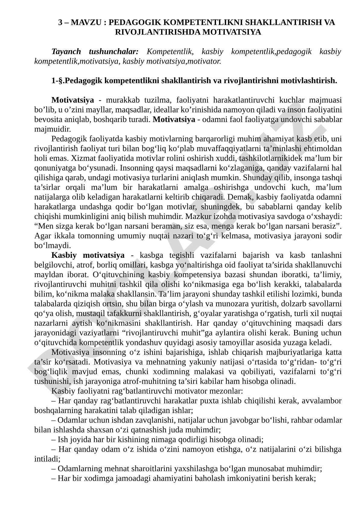 PEDAGOGIK KOMPETENTLIKNI SHAKLLANTIRISH VA RIVOJLANTIRISHDA MOTIVATSIYA