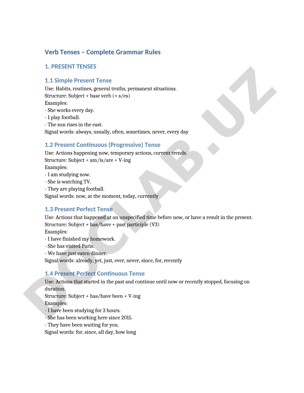 Verb Tenses – Complete Grammar Rules