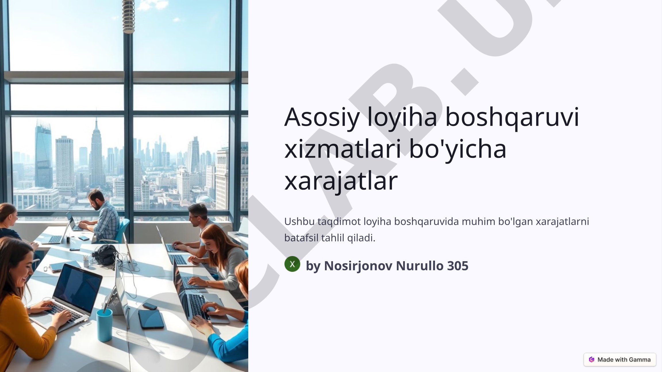Asosiy loyiha boshqaruvi xizmatlari bo'yicha xarajatlar
