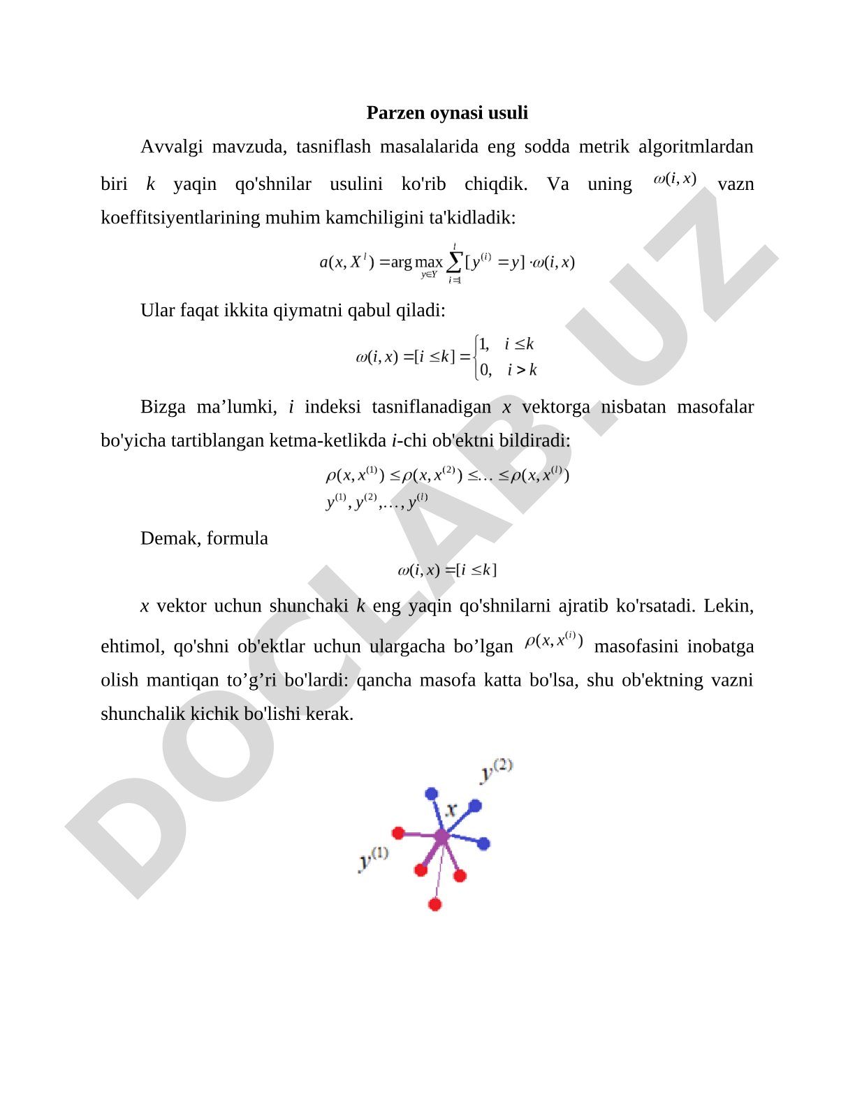 Parzen oynasi usuli va masofaga asoslangan vaznlar