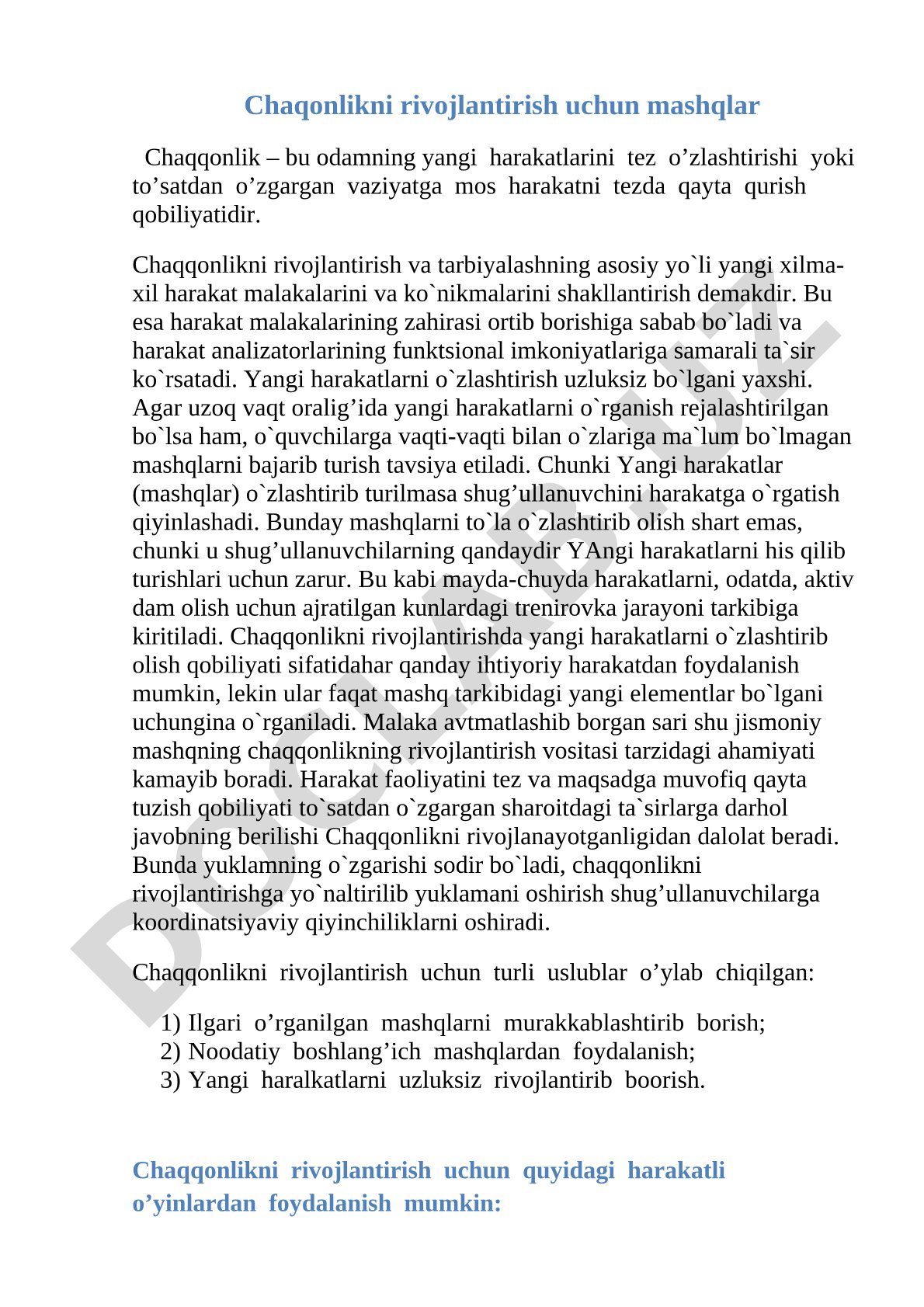 Chaqqonlikni rivojlantirish uchun mashqlar