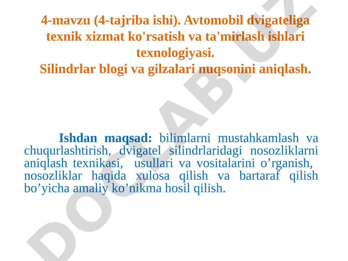 Silindrlar blogi va gilzalari nuqsonini aniqlash