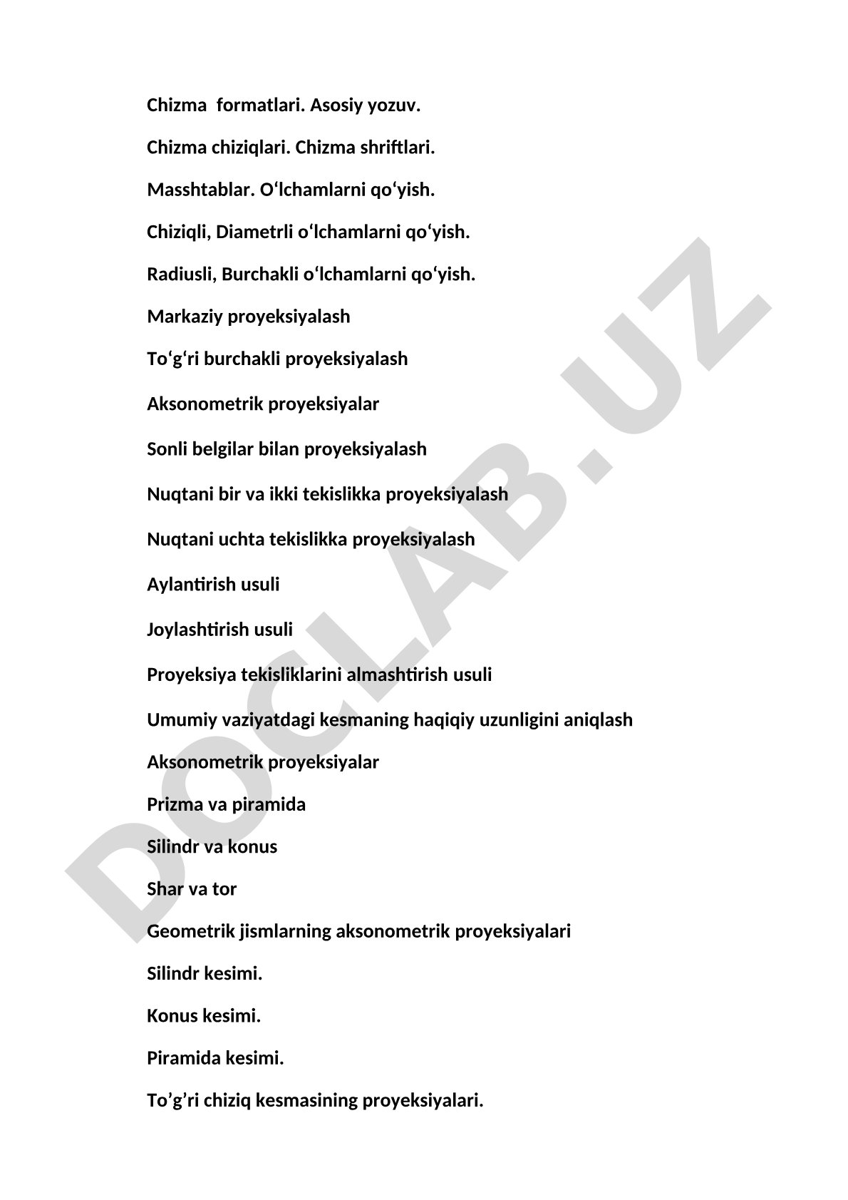 Chizma geometriya va proyeksiyalash usullari