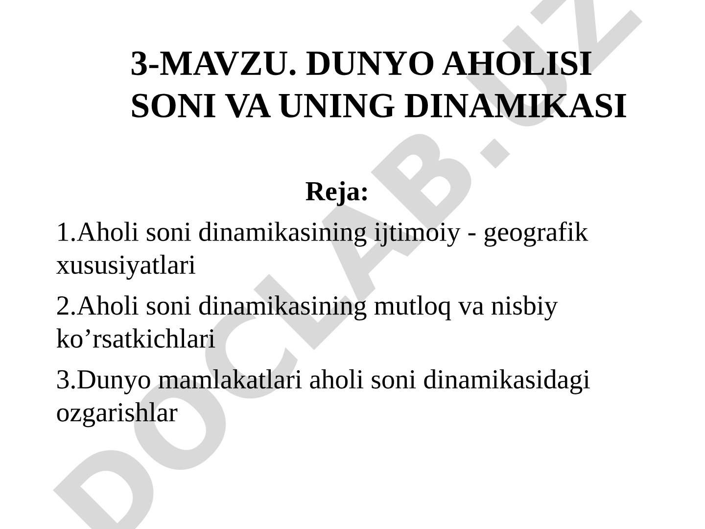 Dunyo aholisi soni va uning dinamikasi