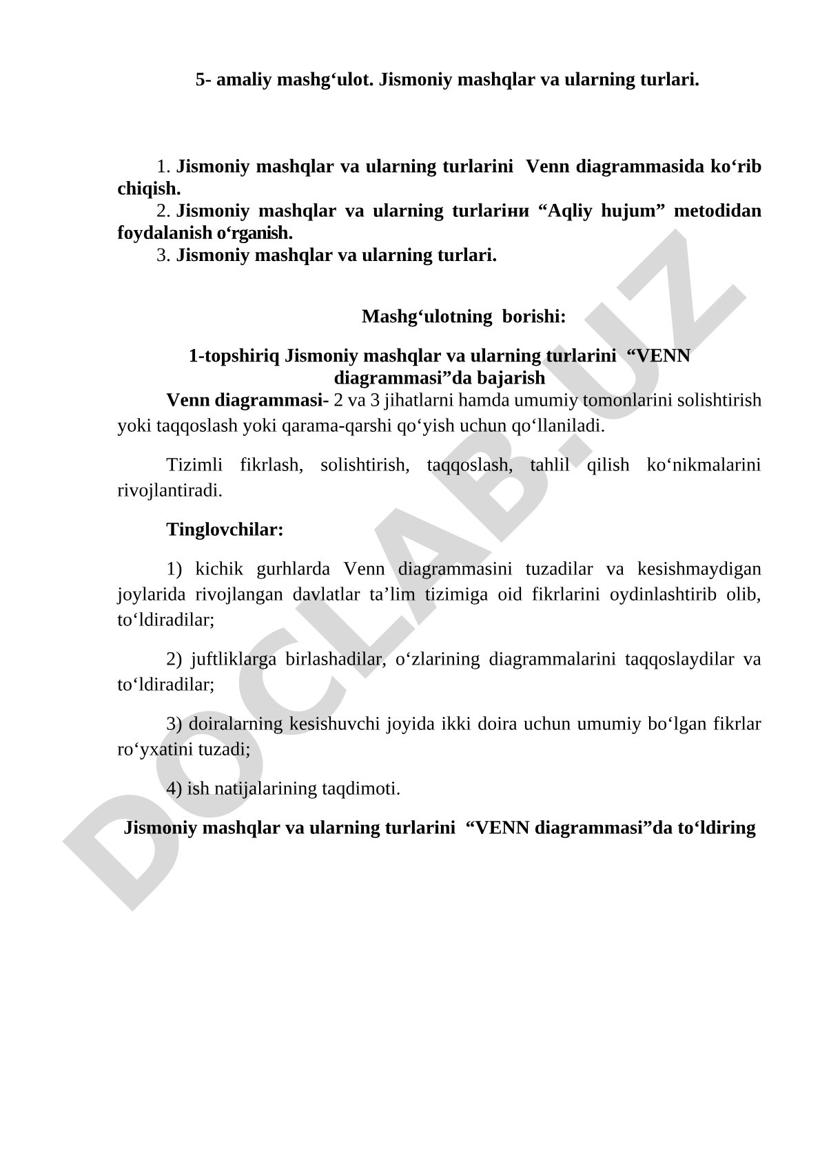 Jismoniy mashqlar va ularning turlari