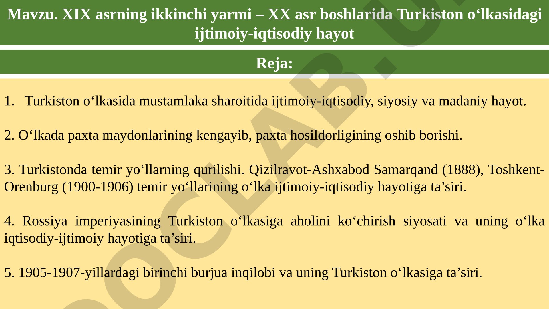 XIX asrning ikkinchi yarmi – XX asr boshlarida Turkiston o‘lkasidagi ijtimoiy-iqtisodiy hayot