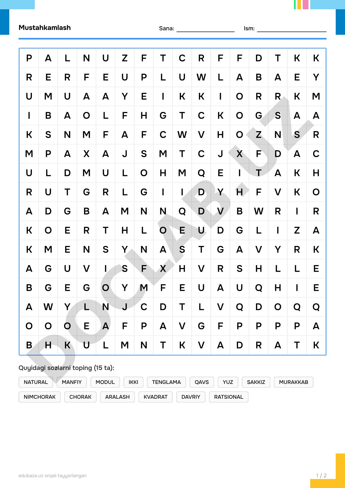 Matematik atamalardan tuzilgan so'z qidirish