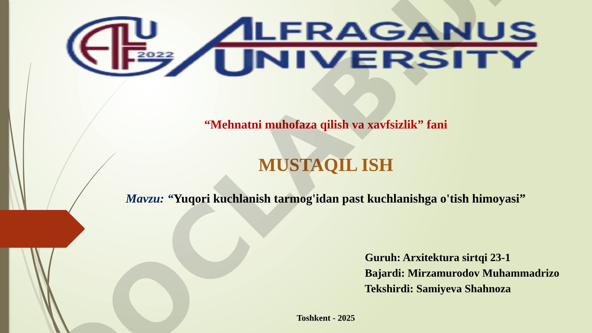 Yuqori kuchlanish tarmog'idan past kuchlanishga o'tish himoyasi