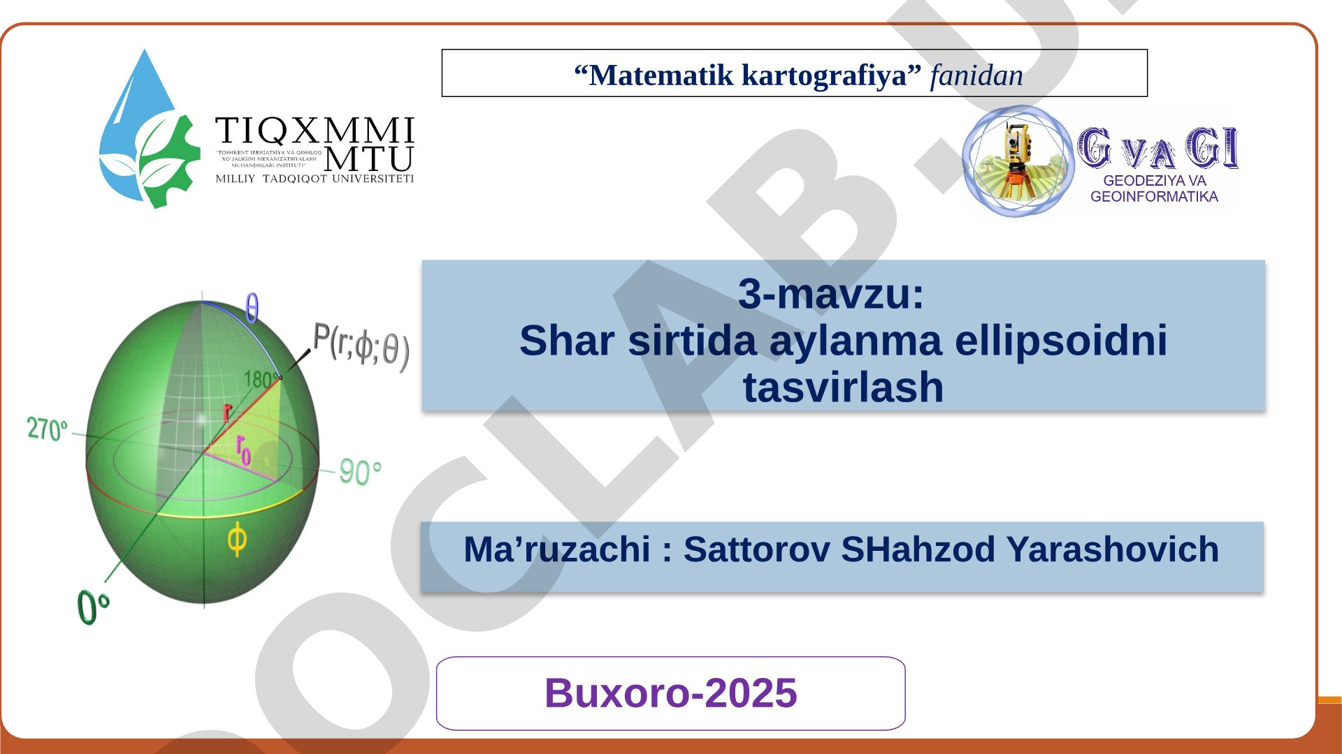 Shar sirtida aylanma ellipsoidni tasvirlash
