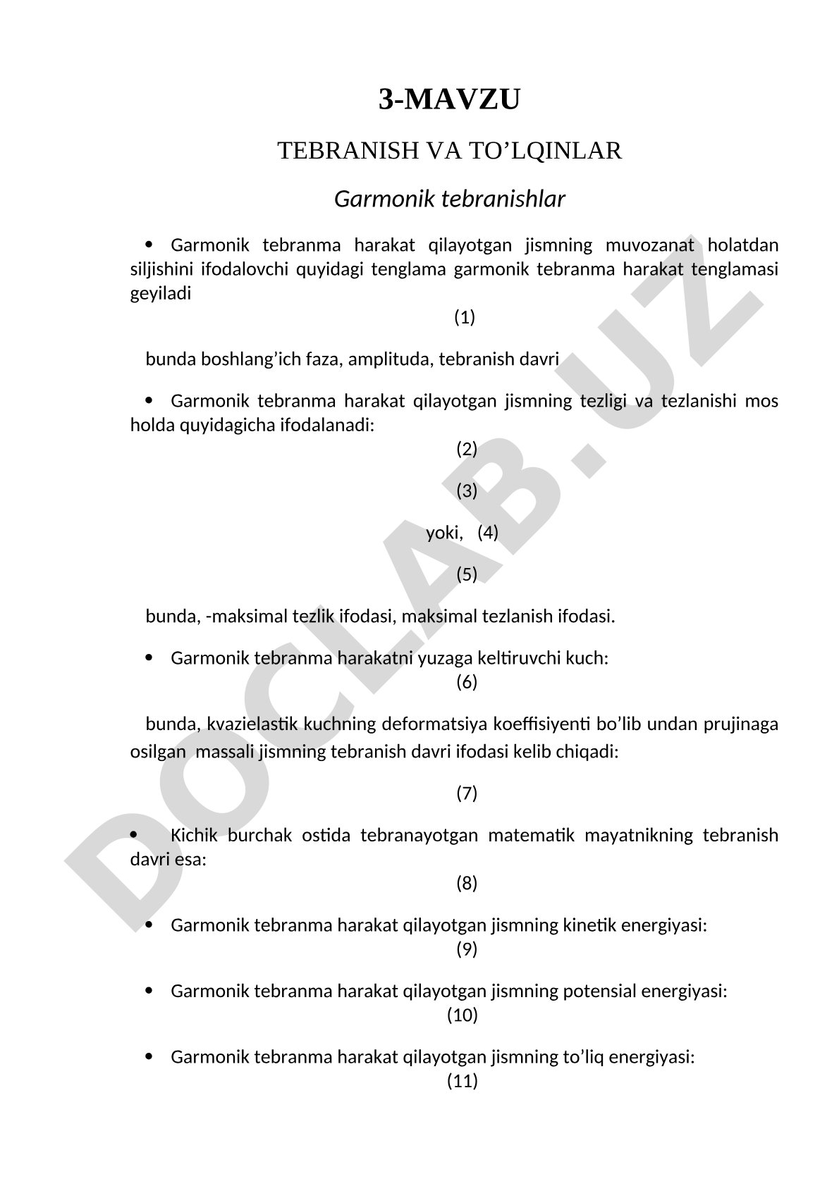 Tebranish va to'lqinlar: Garmonik tebranishlar